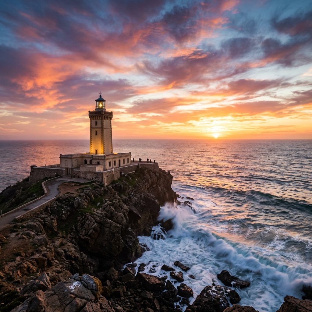 Cap Spartel lighthouse in Tangier at sunset