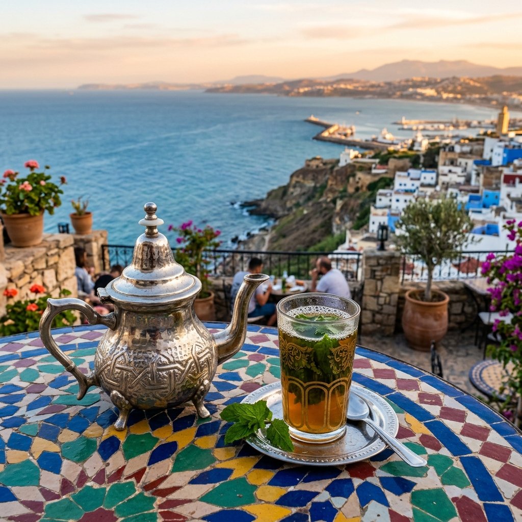Traditional Moroccan mint tea at Cafe Hafa